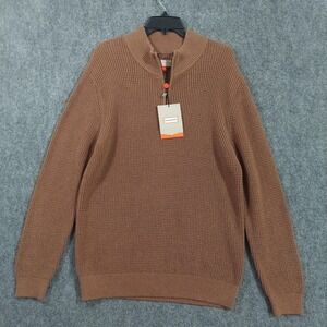 Hunter Sweater Mens Large Brown Waffle Knit Quarter Zip Mock Neck Cotton Casual